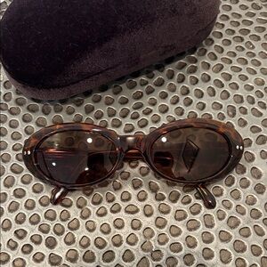 Tortoiseshell Oval 90s Style Sunglasses - Dark Brown Lenses